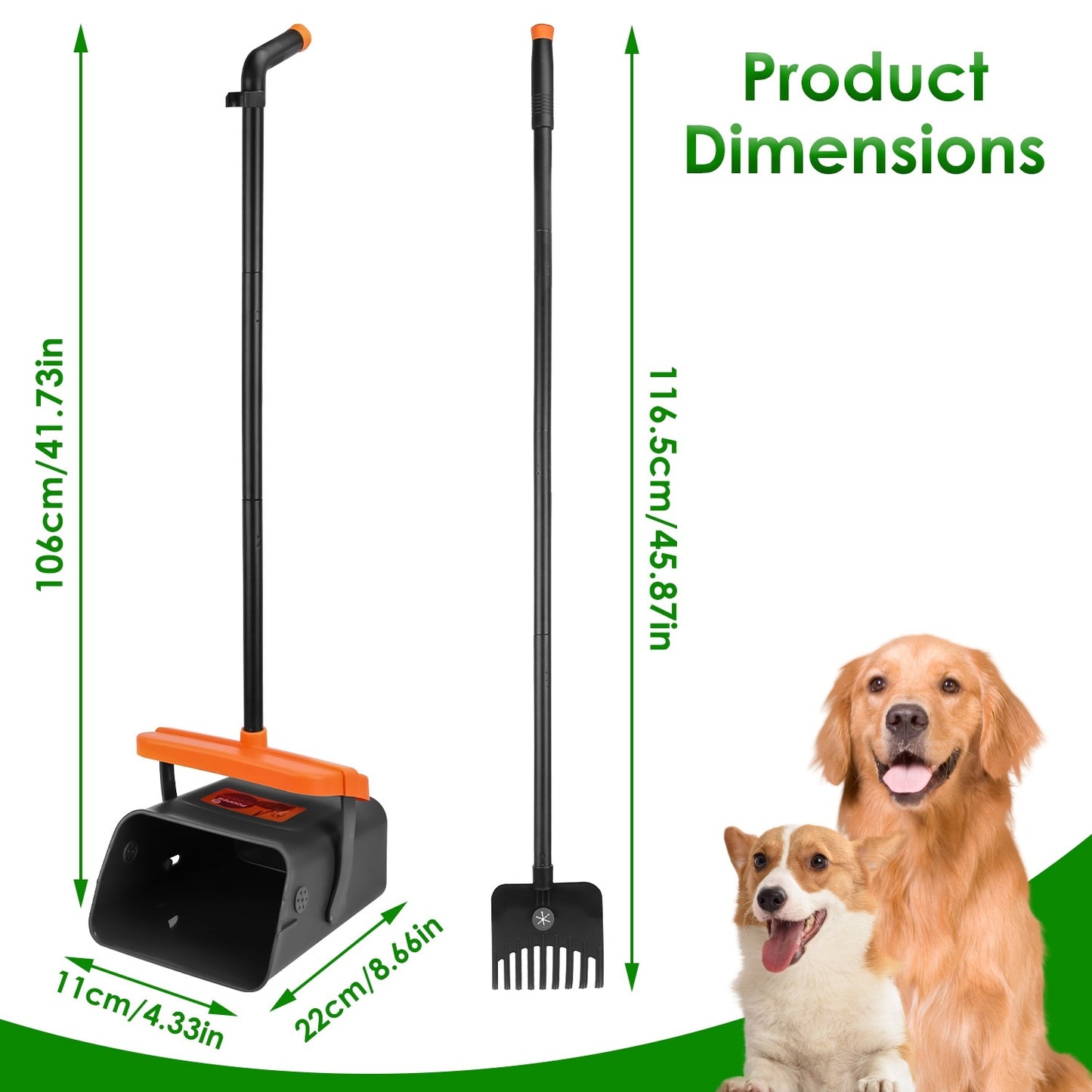Scoopy Doo Kit Dog Poop Rake & Swiveling Bin Poop Heavy Duty Pick Up Tool With Extra Long Handle 35 Waste Bags Dispenser