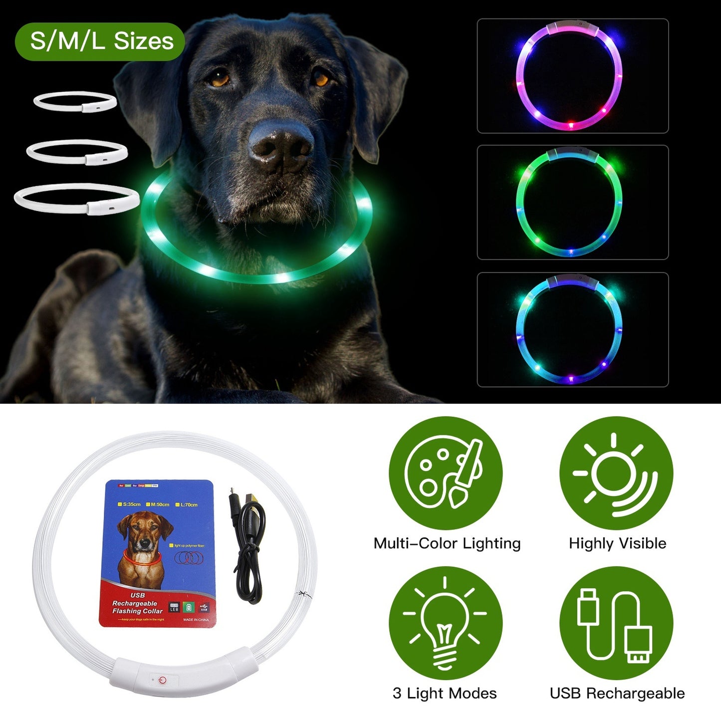 Scoopy Doo USB Rechargeable LED Dog Collar Multi Color Glow Dog Collar For Night Walking